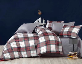 L'essentiel linge de maison Juego de funda de edredón individual Gris, Blanco y Rojo